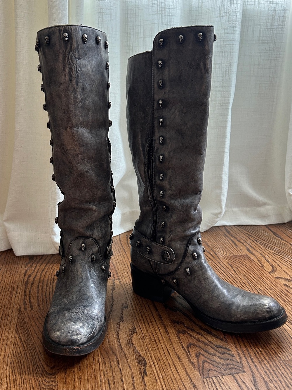 Old Gringo Rare Gray Skull Studded Tall Leather Boots